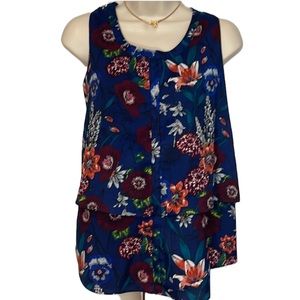 Ann Taylor Navy Floral Tiered Sleeveless Top